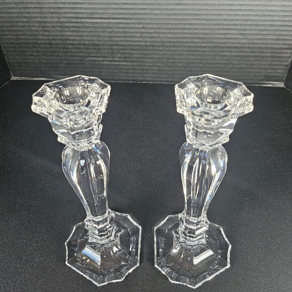 Oscar de la Renta Chippendale Austrian Pair 24% Lead Crystal Candlestick Holder - Picture 2 of 11